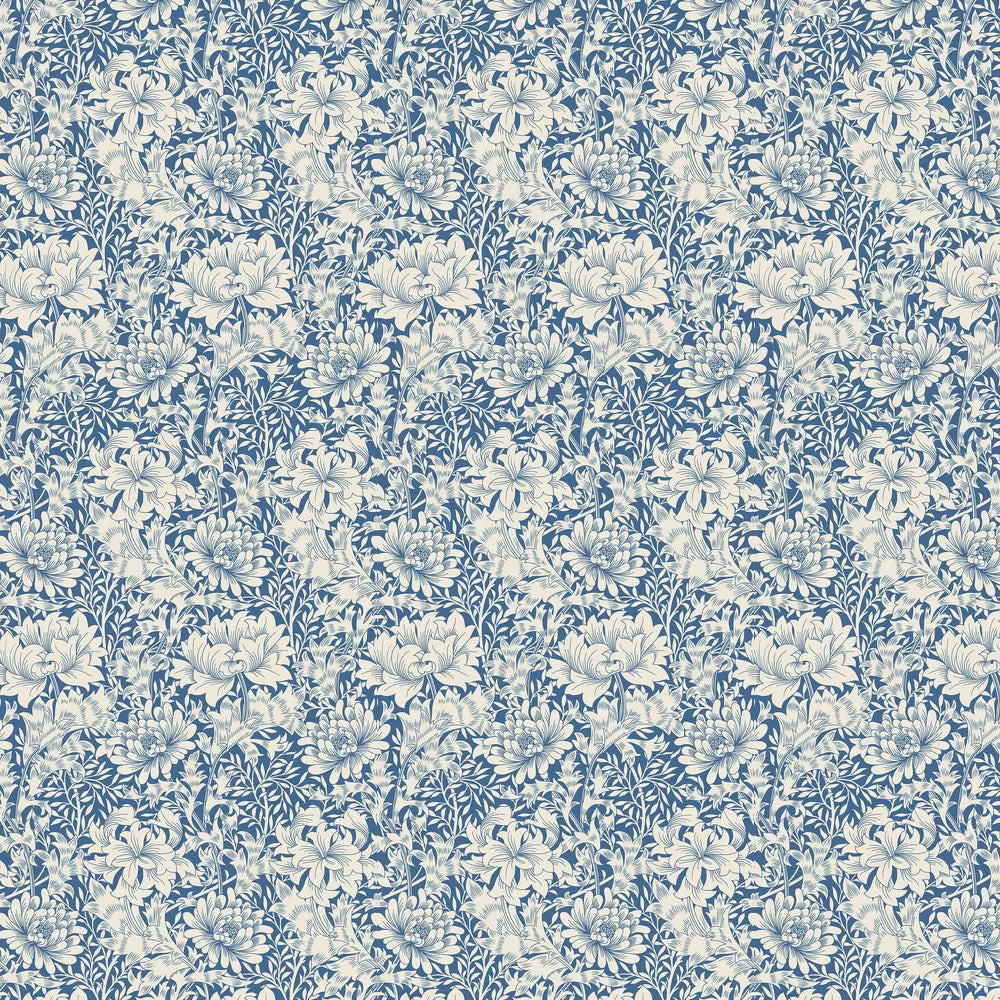 Chrysanthemum - Eden by Morris Wallpaper - Indigo Blue