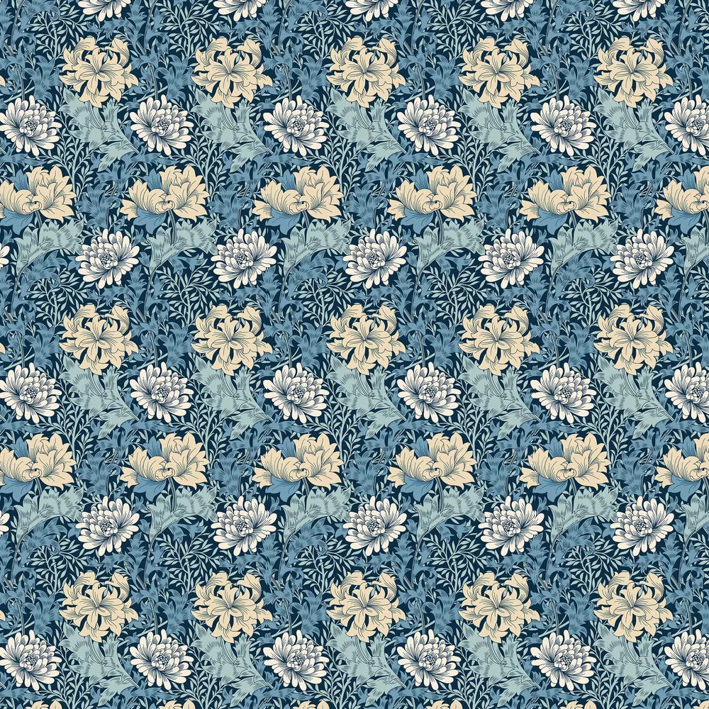 Chrysanthemum - Eden by Morris Wallpaper - Navy Mix