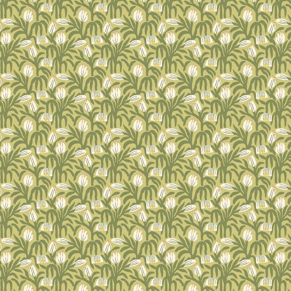 Chunky Flower Wallpaper - Olive Green