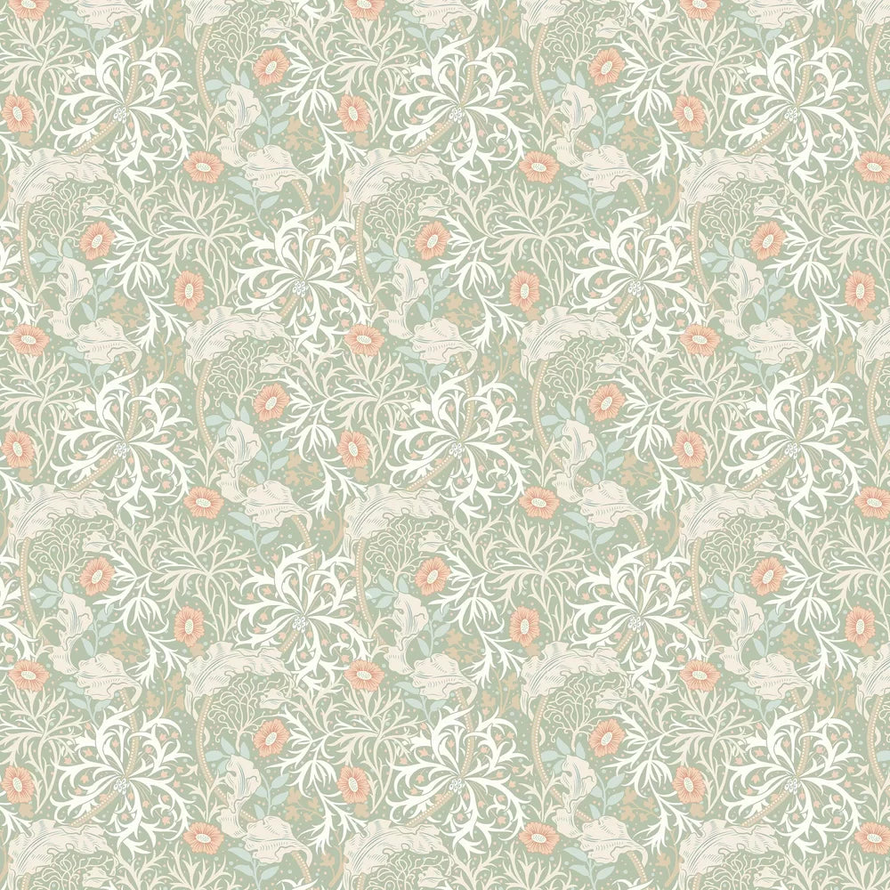Seaweed Garden Wallpaper - Ohpopsi - Sage/Apricot