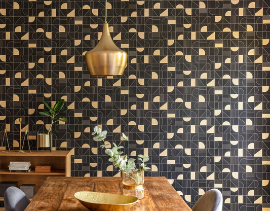 Puzzle Art Deco Wallpaper - Black + Gold