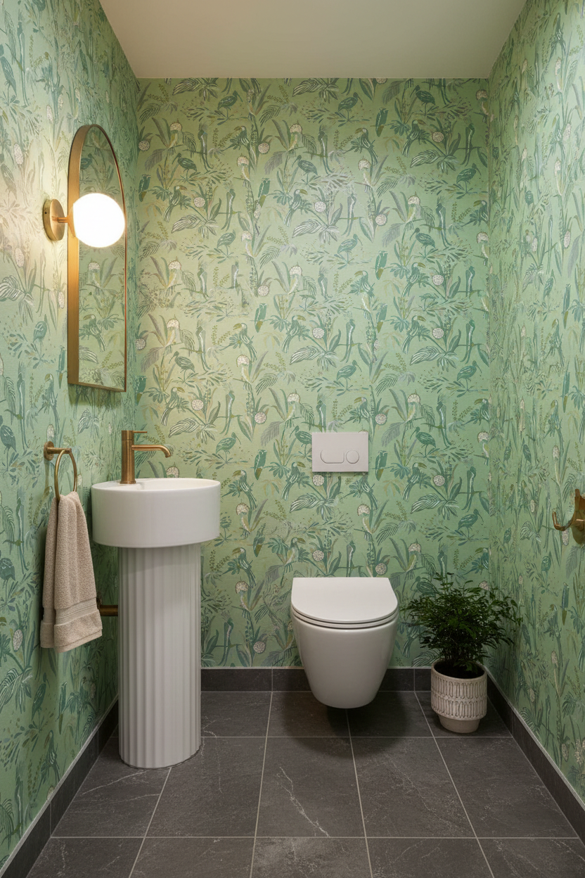 Jungle Birds Wallpaper Powder Room