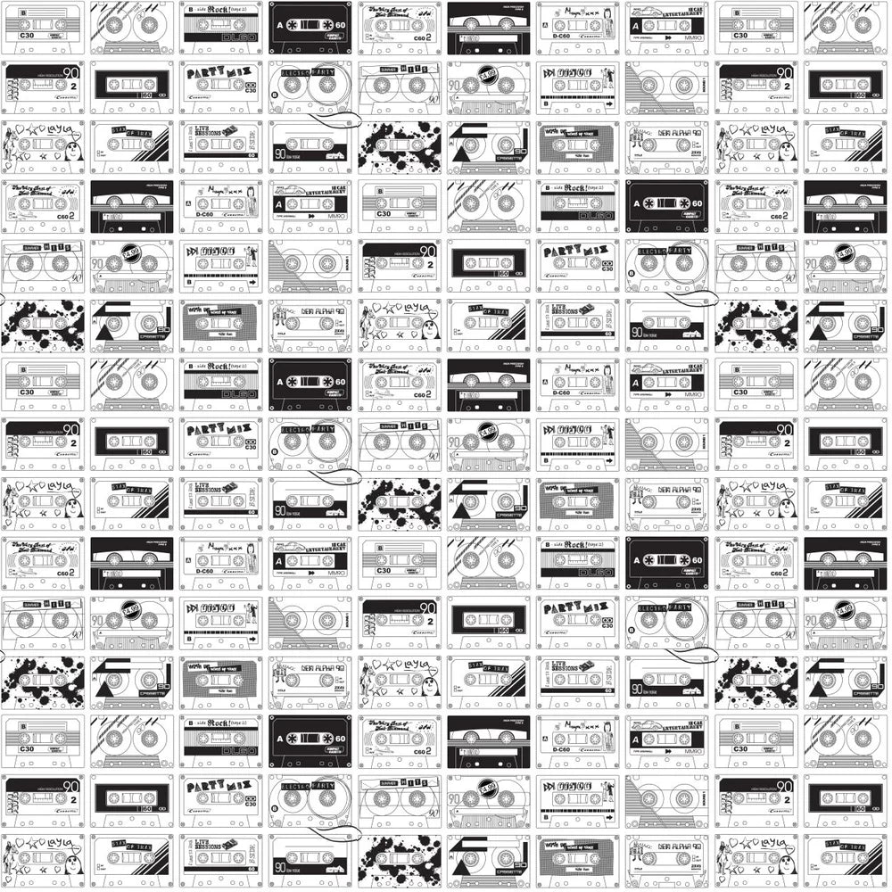 Sample - C60 Tape Cassette Wallpaper - White