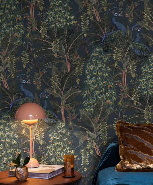 Royal Peacock Wallpaper - Midnight
