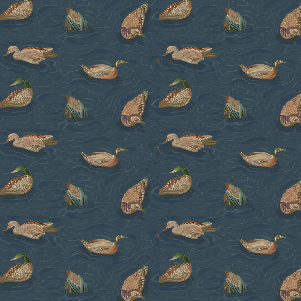 Duck Pond Wallpaper by Mulberry Home - Indigo