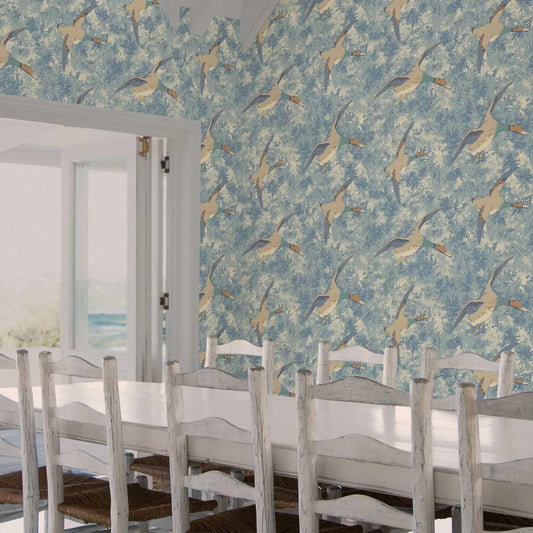 Forest Ducks by Mulberry Home Wallpaper - Blue