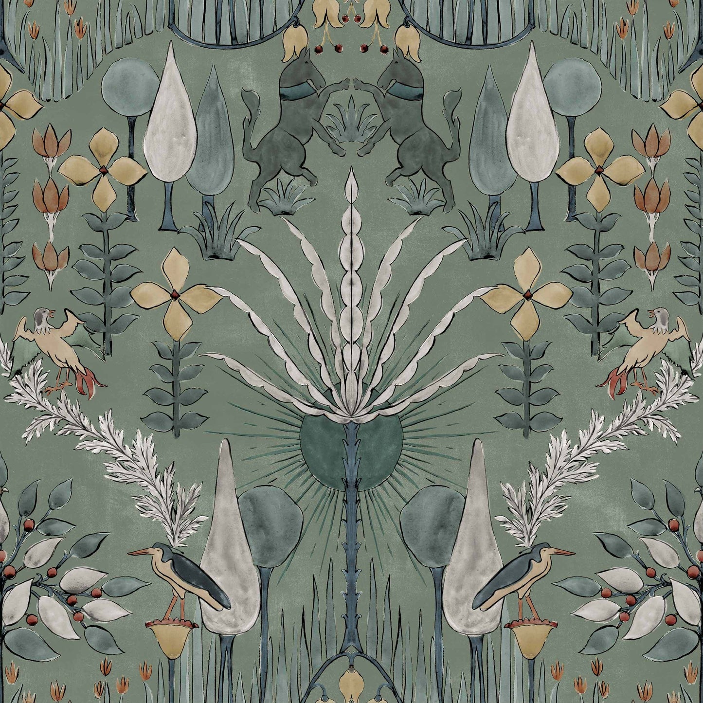 Sample - Oasis Villa Wallpaper - Celedon
