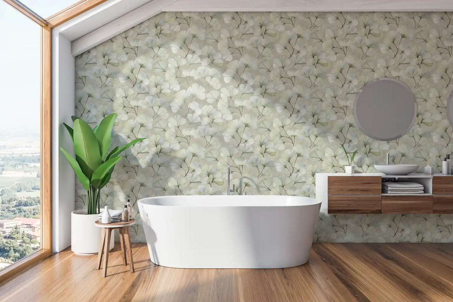 Elara Ginkgo Wallpaper – Aqua Blue