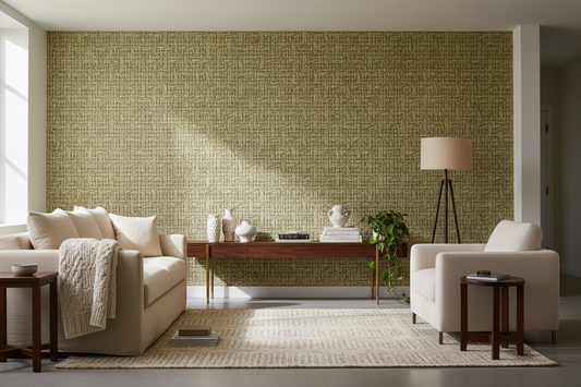 Room Shot with Basket Case Grasscloth - Forest Lane