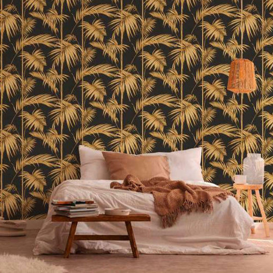 Lola Palm Wallpaper - Black-Gold