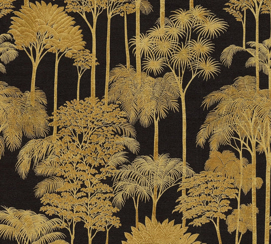 Cuba Forest Wallpaper - Black and Gold - Vinyl