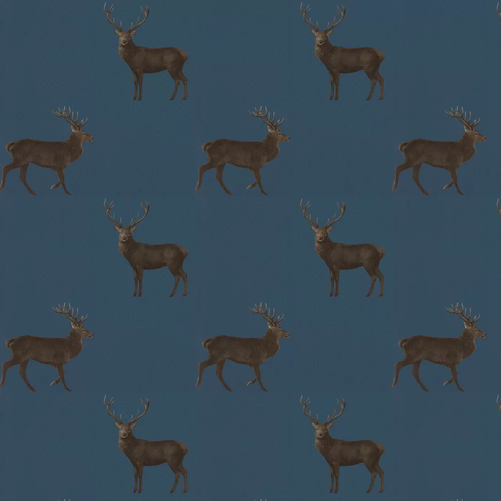 Sample - Evesham Deer Wallpaper - Indigo