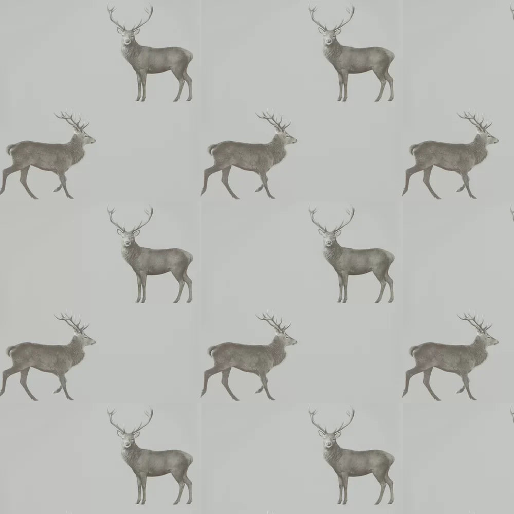 Sample - Evesham Deer Wallpaper - Silver Grey