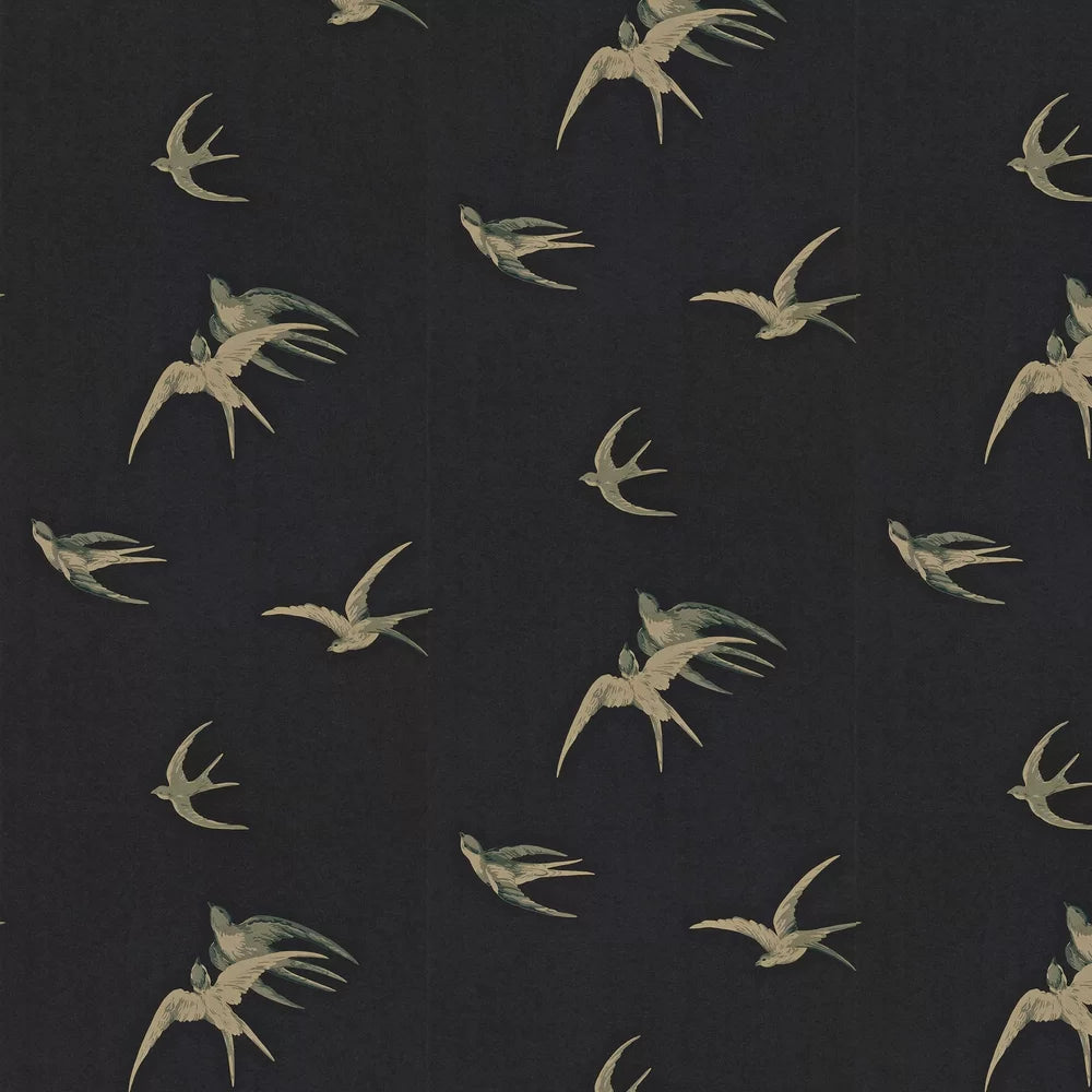 Sample - Swallows Wallpaper - Black