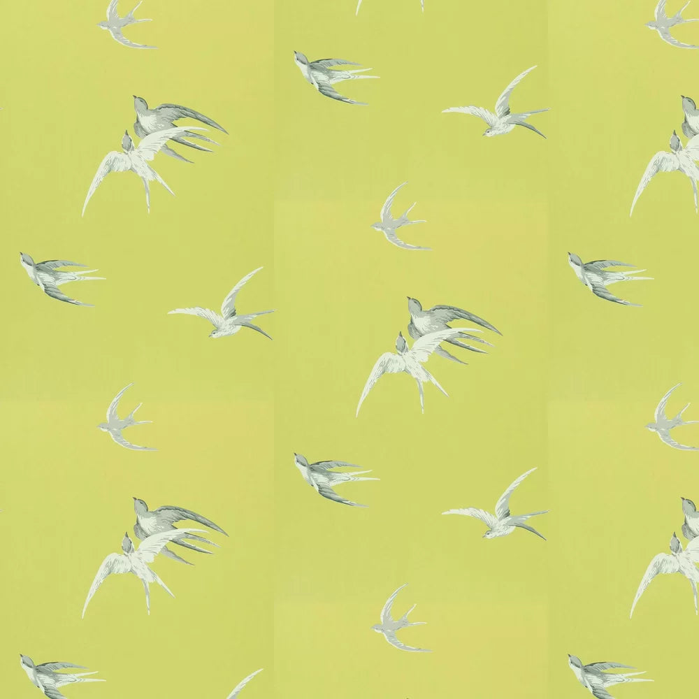 Sample - Swallows Wallpaper - Lime