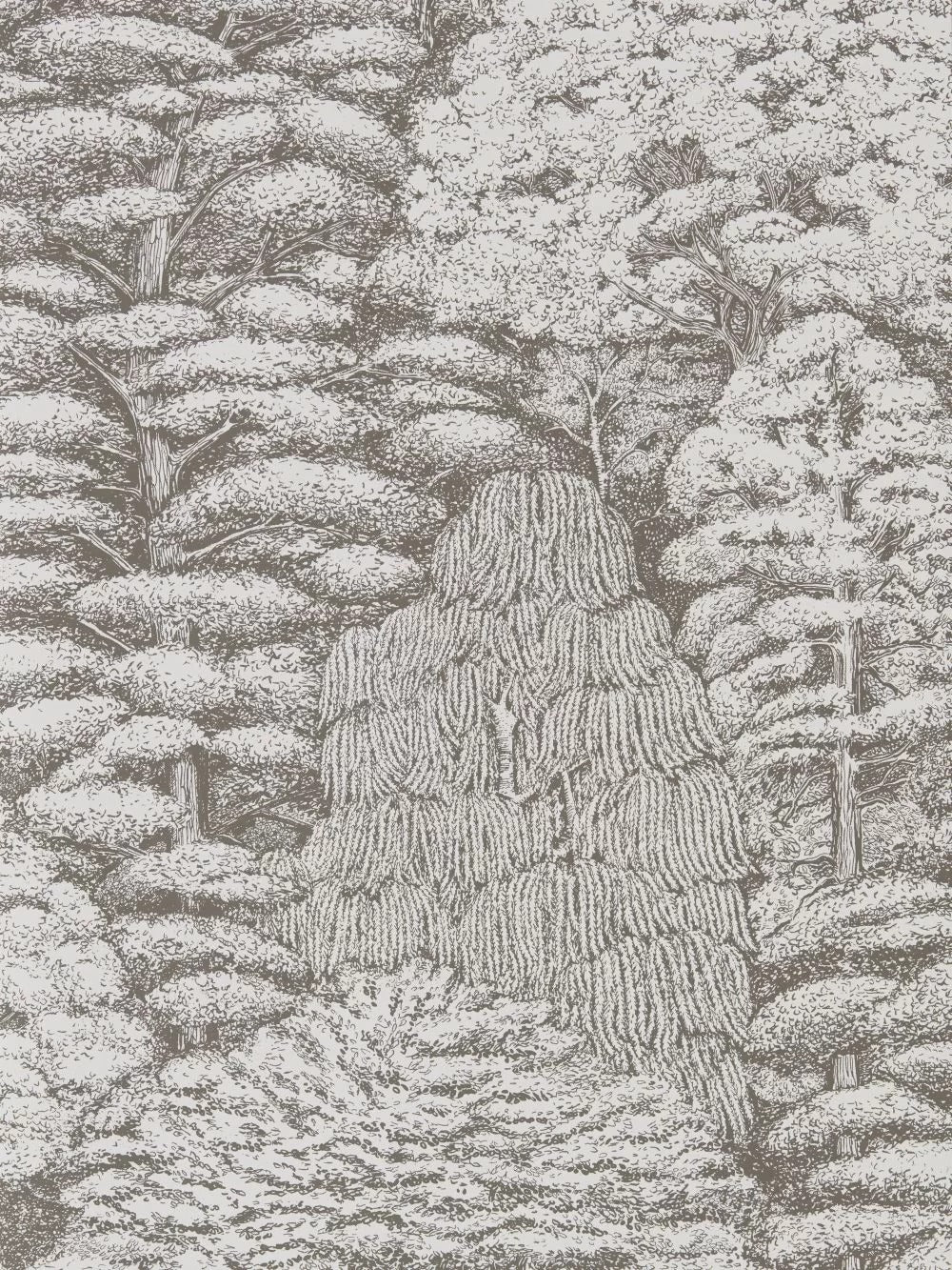 Sample - Woodland Toile Wallpaper - Ivory and Charcoal