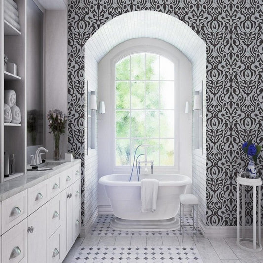 Woodstock Wallpaper - Silver Foil/Black