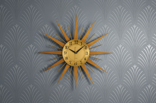 Sunburst Clock with Pop Style Art Deco Metallic Grey Wallpaper