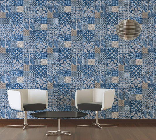 Delft Heritage - Moroccan Wallpaper - Blue/Cream