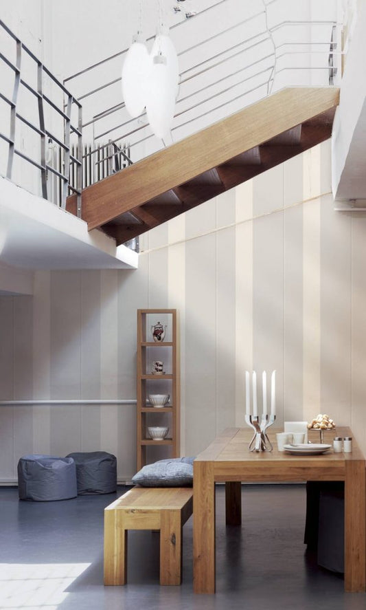 Rock Chic Stripes Heavy Weight - Designer Wallpaper - Light Grey