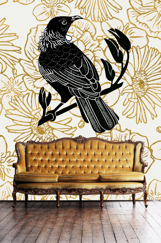 NZ Bird Series - Kawakawa Fantail - Custom Sized Wallpaper Mural (per m2)