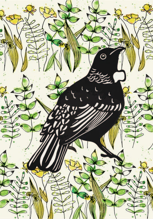 NZ Bird Series - Tui Meadow - Custom Sized Wallpaper Mural (per m2)