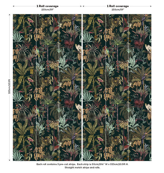 Birds Birds Mural Wallpaper - Deep Green