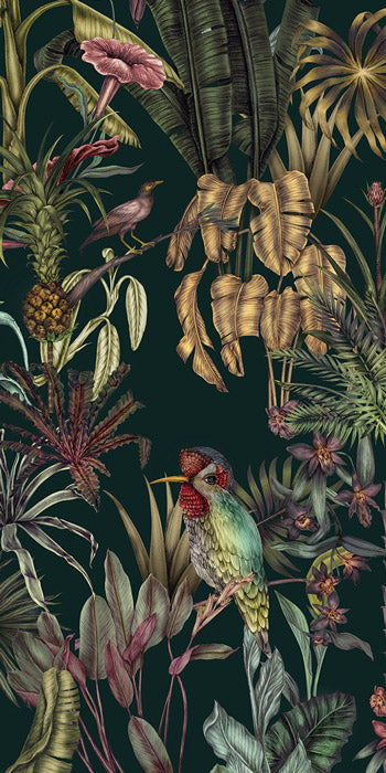 Birds Birds Mural Wallpaper - Deep Green