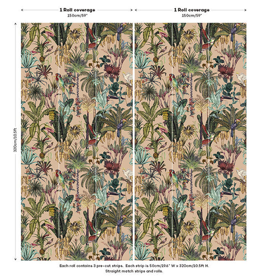 Birds Birds Mural Wallpaper - Coral