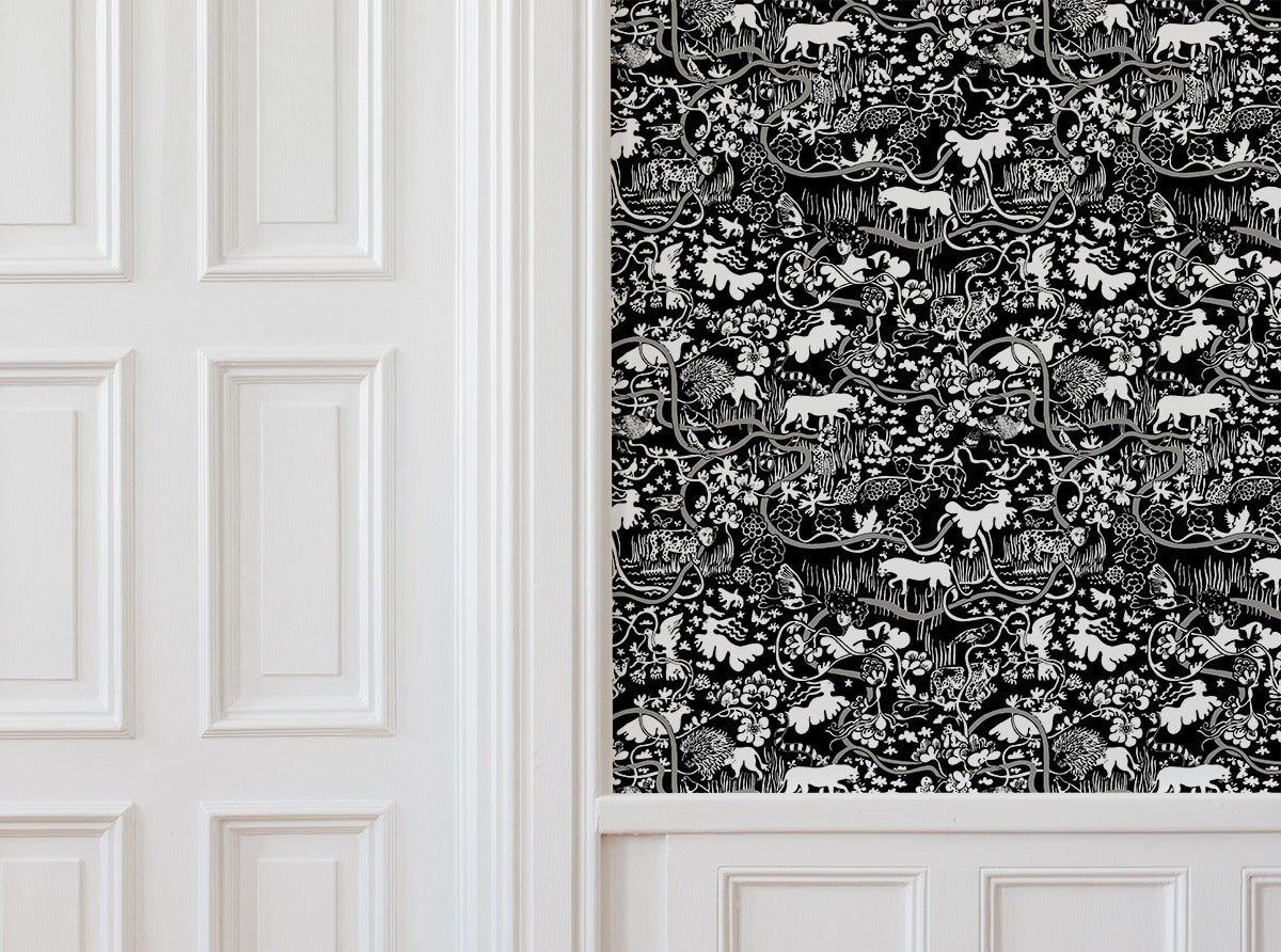 Vines - Custom Sized Wallpaper Mural (per m2) - Black/White