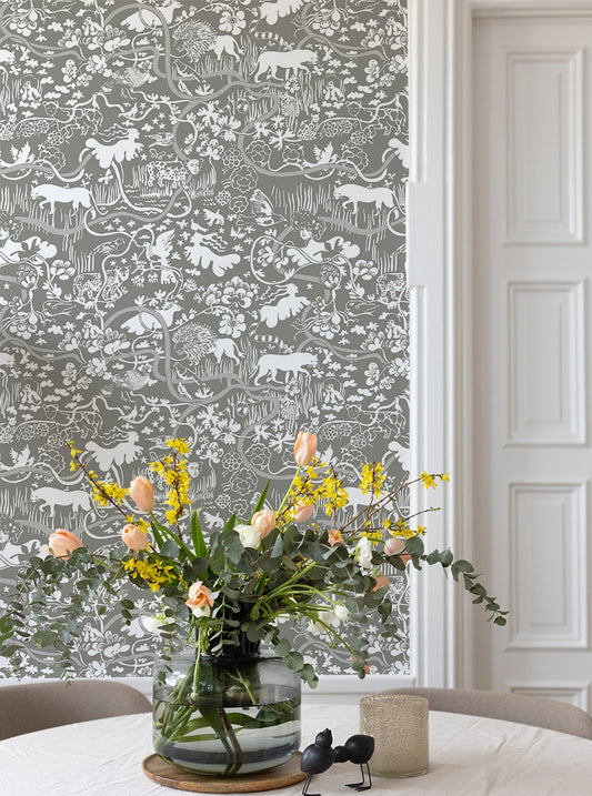 Vines - Custom Sized Wallpaper Mural (per m2) - Grey