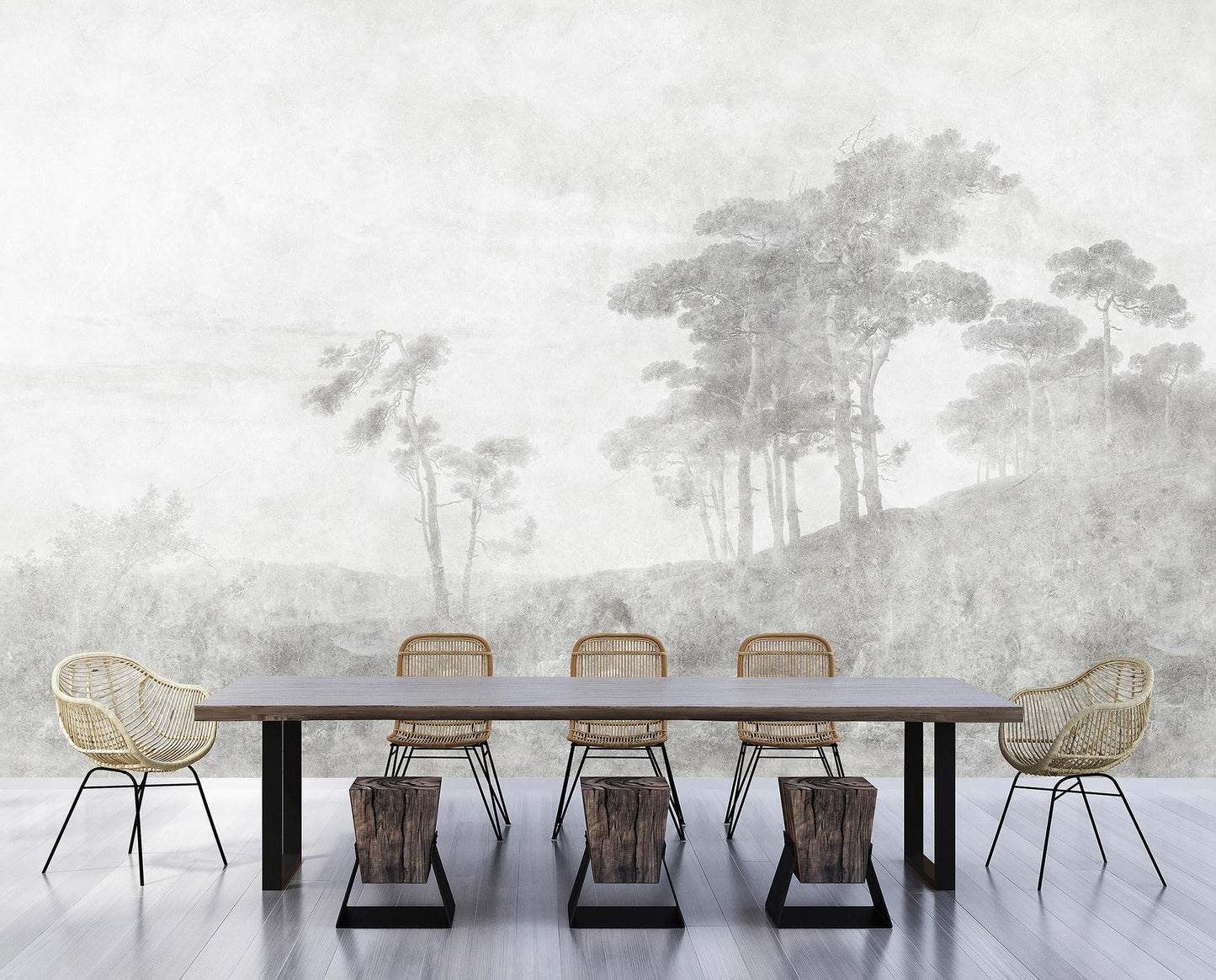 Romantic Grove - Custom Sized Wallpaper Mural (per m2) - Grey