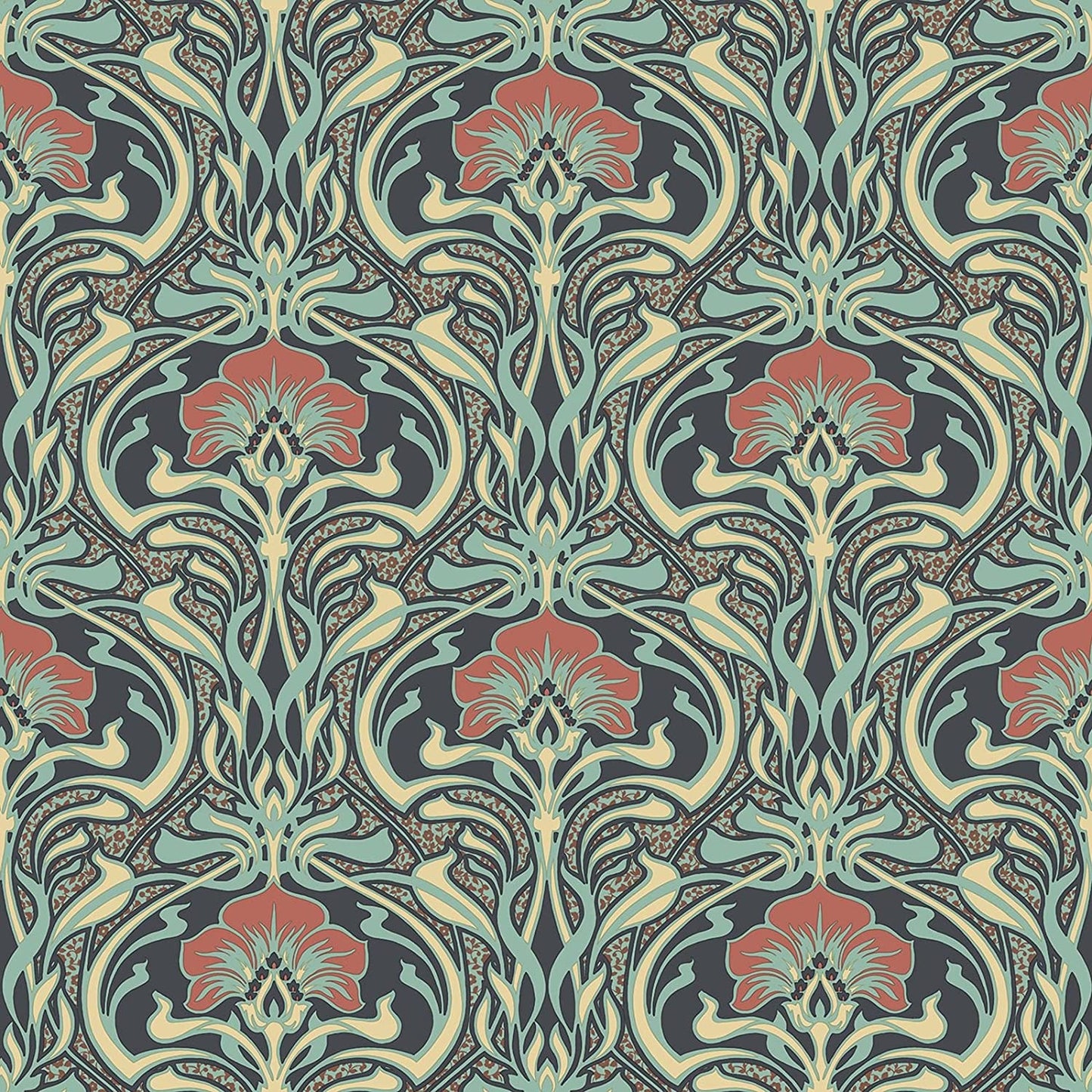 Sample - Flora Art Deco Wallpaper - Peacock Green