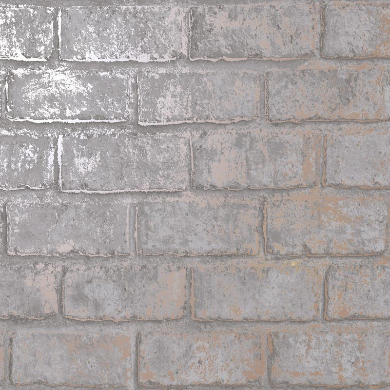 Slate/Rose Gold Brick Wallpaper
