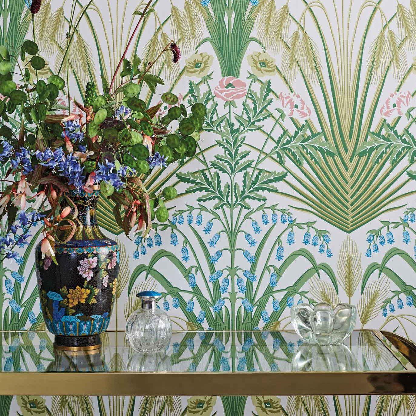 Spring Green / Cerulean Sky Bluebell Wallpaper
