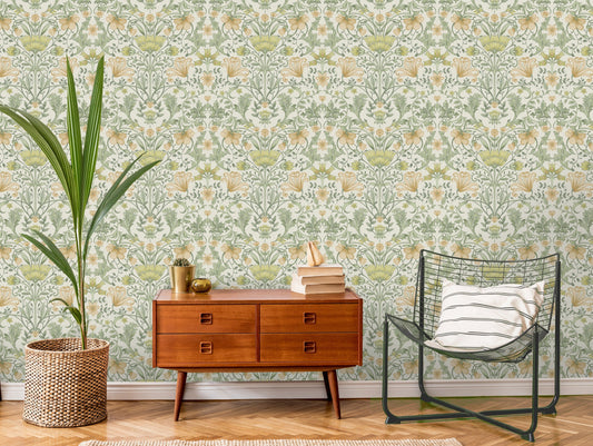 Vintage Floral Wallpaper - Cream/Ochre