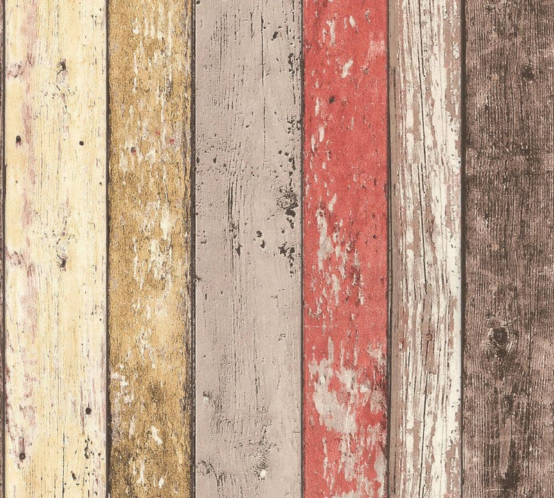 Distressed Wood Red Wallpaper