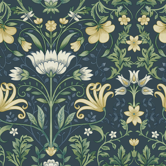 Vintage Floral Wallpaper - Navy