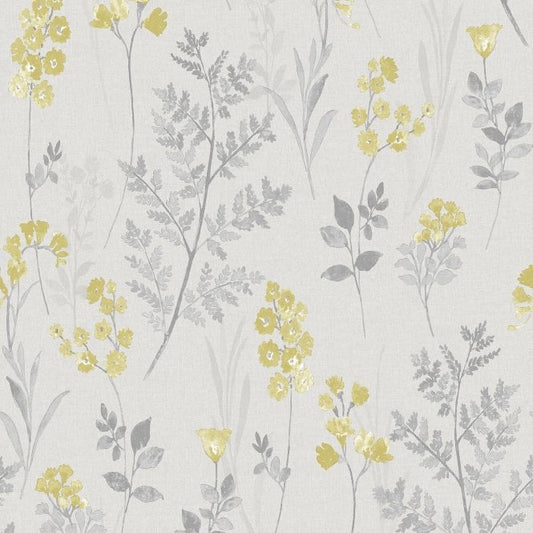 Pashley Fern Leaf Wallpaper - Yellow Grey - Discontinuing