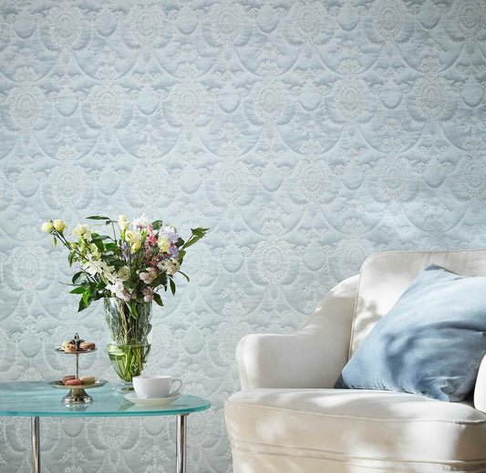 Rich Trianon Damask Wallpaper - Blue/Grey - Last 8 Rolls