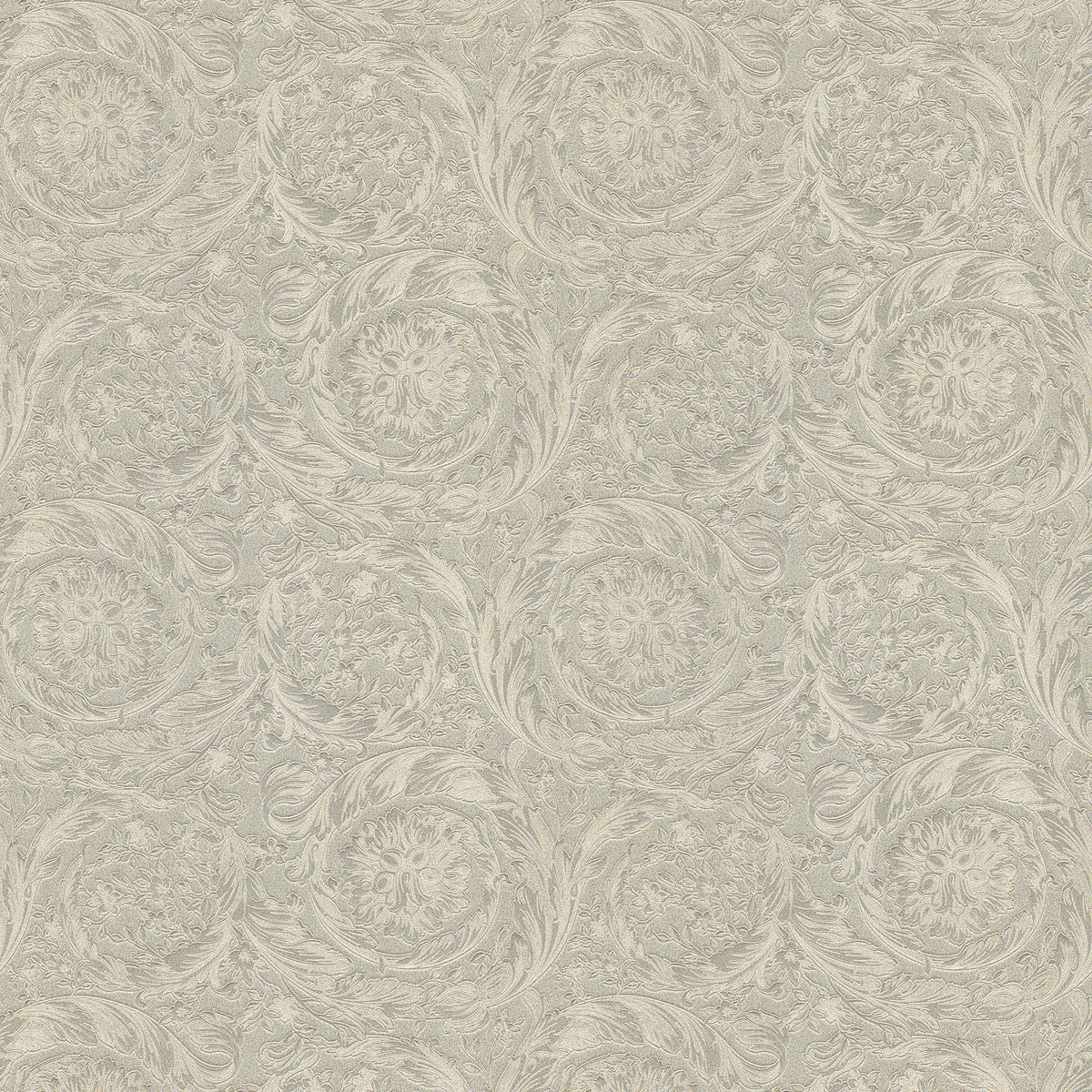 Sample - Versace Floral Garland Wallpaper - Silver/Grey-1