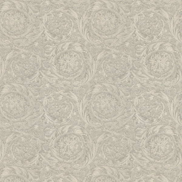 Sample - Versace Floral Garland Wallpaper - Silver/Grey-1