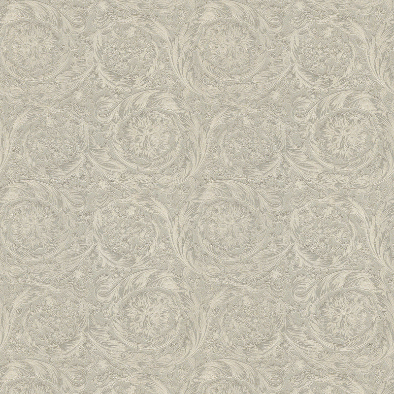 Sample - Versace Floral Garland Wallpaper - Silver/Grey-1