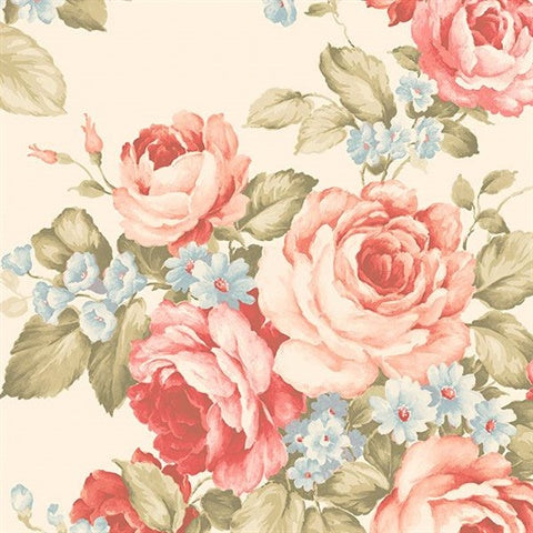 Sample - Rose Bouquet Wallpaper - Cream