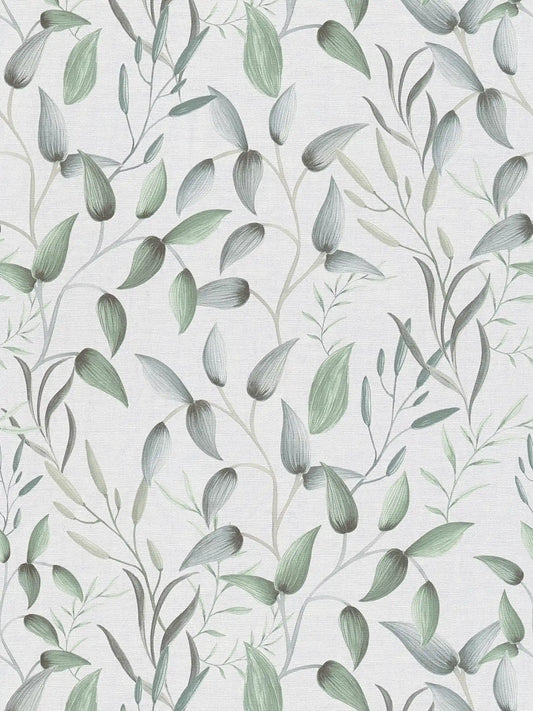 Floral Tendrils - White/Green/Grey