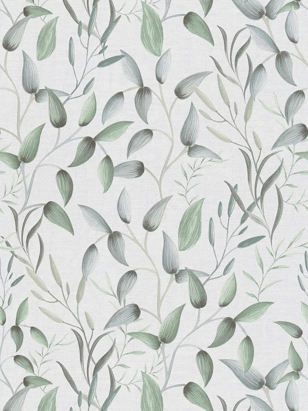 Sample - Floral Tendrils - White/Green/Grey