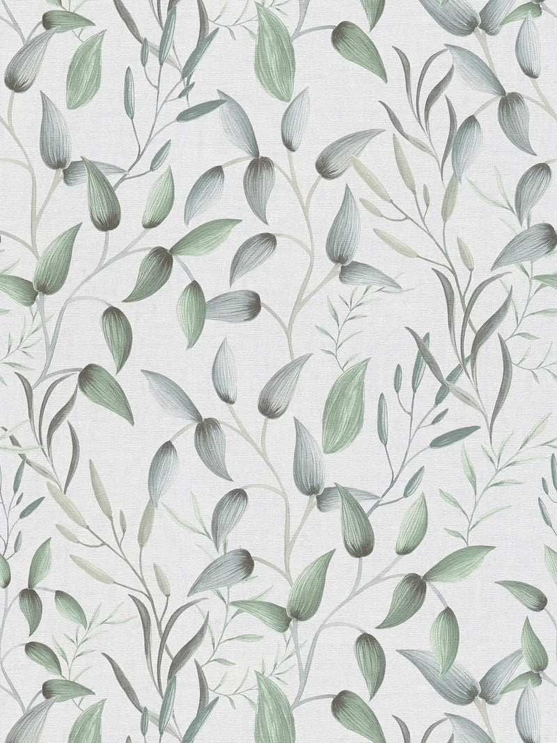 Sample - Floral tendrils - white, green, grey