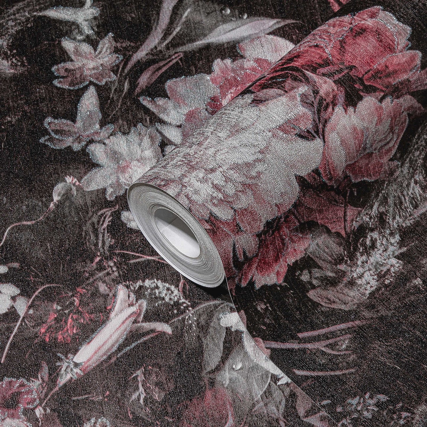 Melody Floral Wallpaper - Grey/Pink