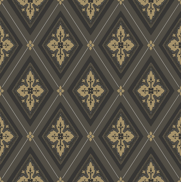 Sample - Astrid Flora Wallpaper - Black Gold