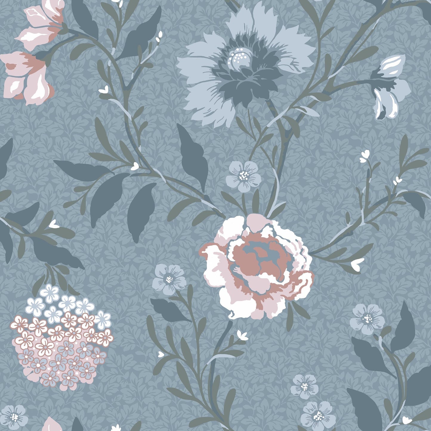 Sample - Vildros - Large Floral Wallpaper - Blue/Pink